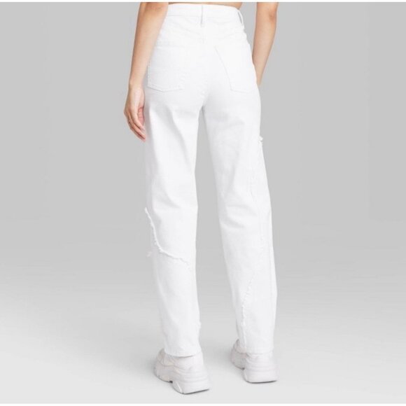 Women's Super-High Rise Frayed Seam Straight Jeans - Wild Fable White 00 (NEW) - Picture 3 of 5